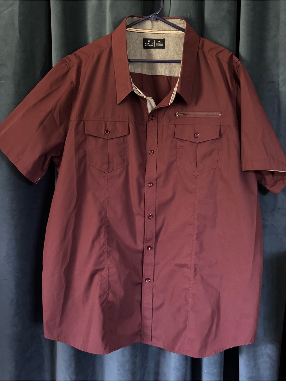 Public Record Burgundy Danny Style Button Up Men’s Shirt 3XL Short Sleeve
